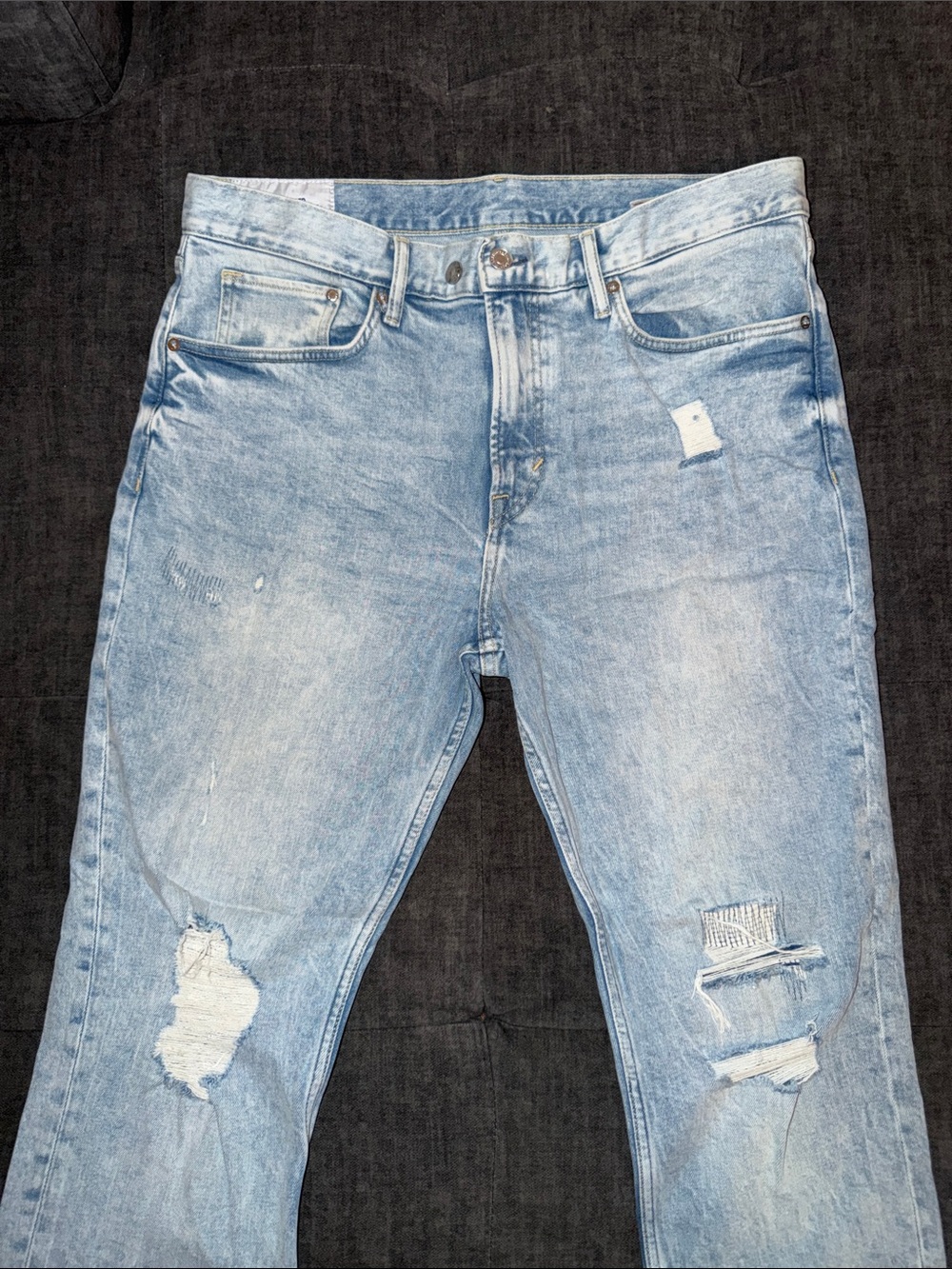 H&M Light Blue Distressed Slim Straight Jeans